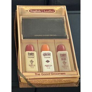 English Leather Set Cologne After Shave Leather Trifold Wallet Vintage 088300